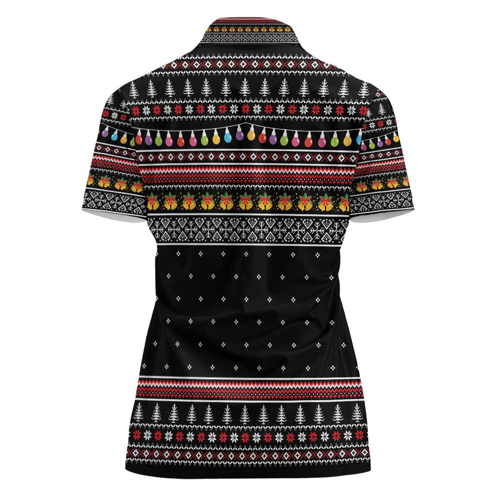 East Timor Christmas Women Polo Shirt with Santa in Traditional Robe Gift Basket Ho Ho Ho Text and Black Festive - Wonder Print Shop