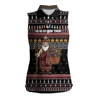 East Timor Christmas Women Sleeveless Polo Shirt with Santa in Traditional Robe Gift Basket Ho Ho Ho Text and Black Festive - Wonder Print Shop