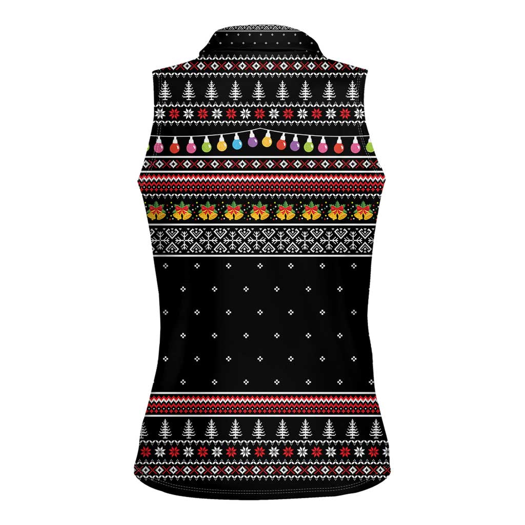 East Timor Christmas Women Sleeveless Polo Shirt with Santa in Traditional Robe Gift Basket Ho Ho Ho Text and Black Festive - Wonder Print Shop