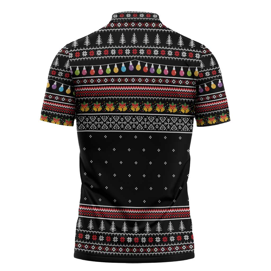 East Timor Christmas Zipper Polo Shirt with Santa in Traditional Robe Gift Basket Ho Ho Ho Text and Black Festive - Wonder Print Shop