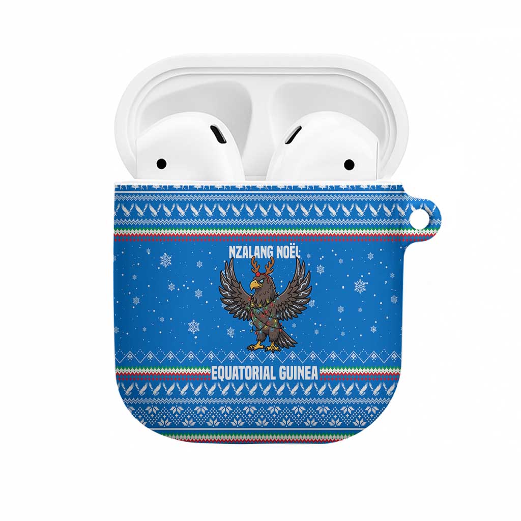 Equatorial Guinea Christmas AirPods Case with Nzalang Noel Eagle Flag Snowflakes and Blue Holiday - Wonder Print Shop