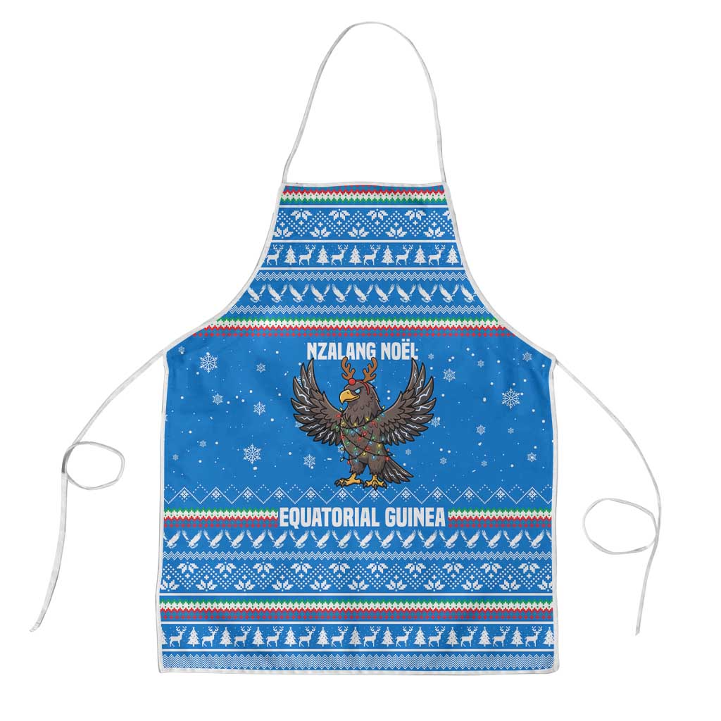 Equatorial Guinea Christmas Apron with Nzalang Noel Eagle Flag Snowflakes and Blue Holiday - Wonder Print Shop