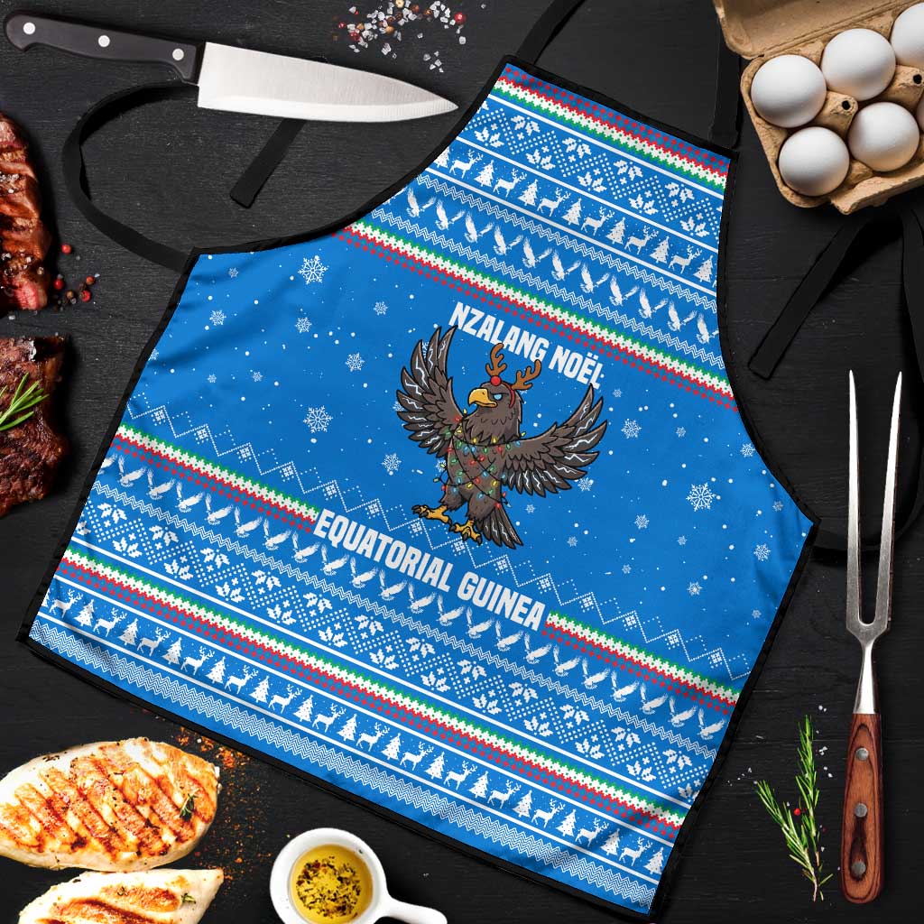 Equatorial Guinea Christmas Apron with Nzalang Noel Eagle Flag Snowflakes and Blue Holiday - Wonder Print Shop