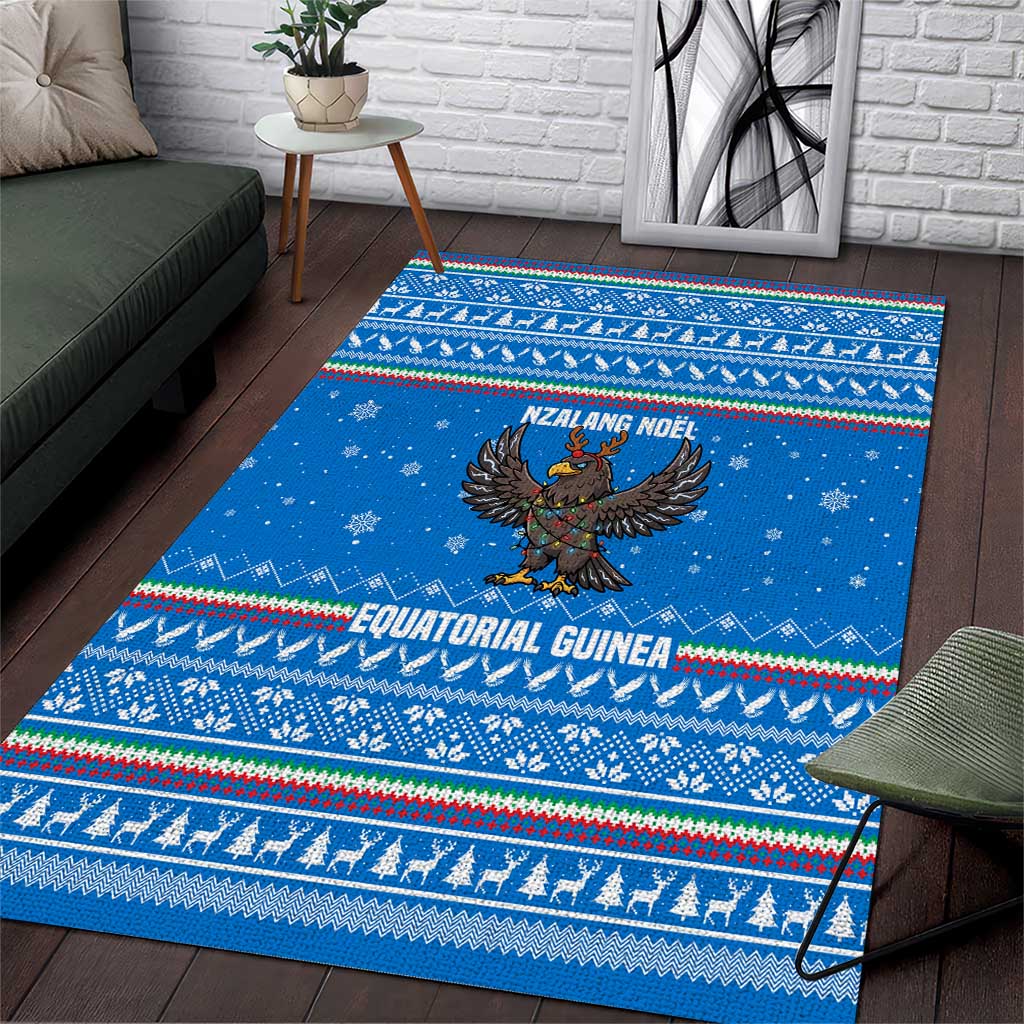 Equatorial Guinea Christmas Area Rug with Nzalang Noel Eagle Flag Snowflakes and Blue Holiday - Wonder Print Shop