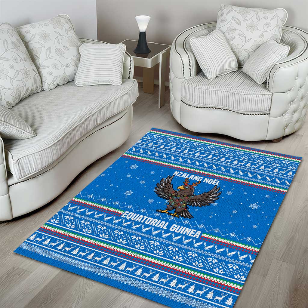 Equatorial Guinea Christmas Area Rug with Nzalang Noel Eagle Flag Snowflakes and Blue Holiday - Wonder Print Shop