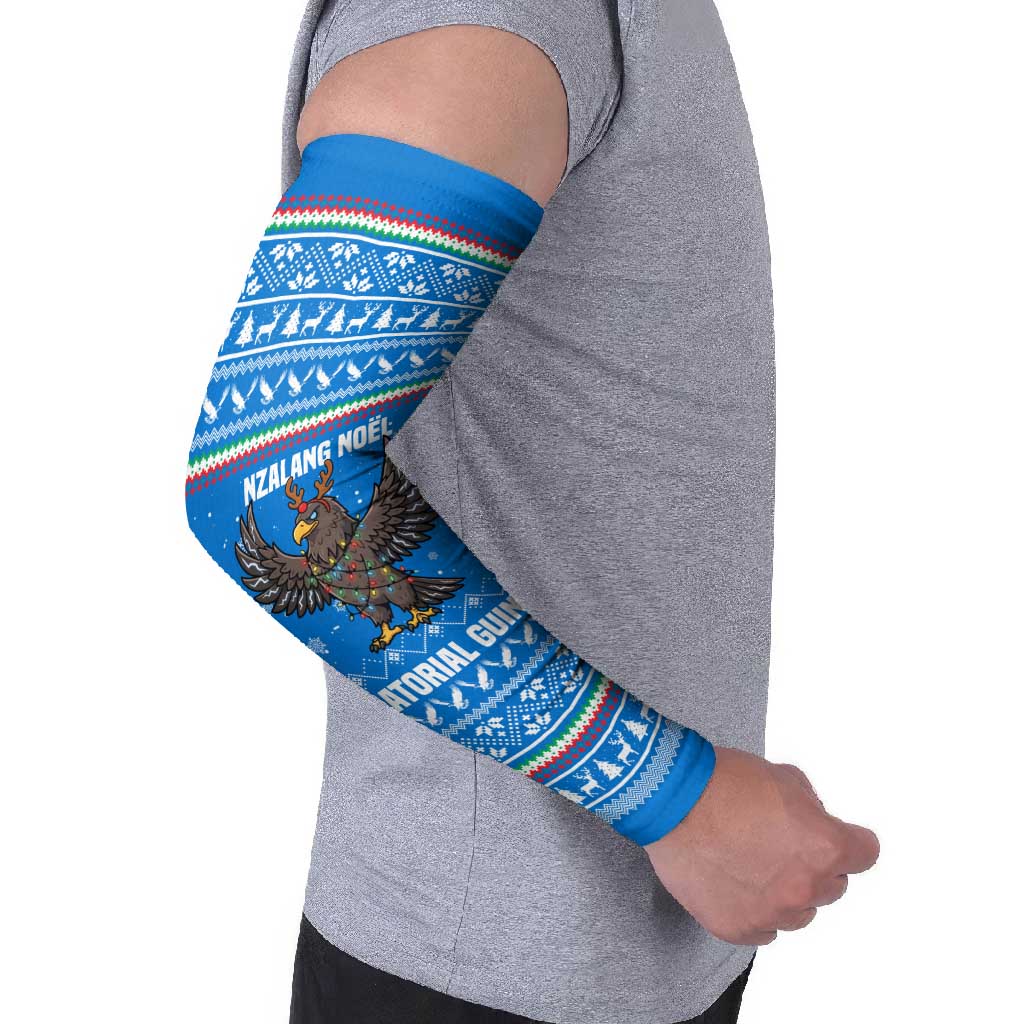 Equatorial Guinea Christmas Arm Sleeves with Nzalang Noel Eagle Flag Snowflakes and Blue Holiday - Wonder Print Shop