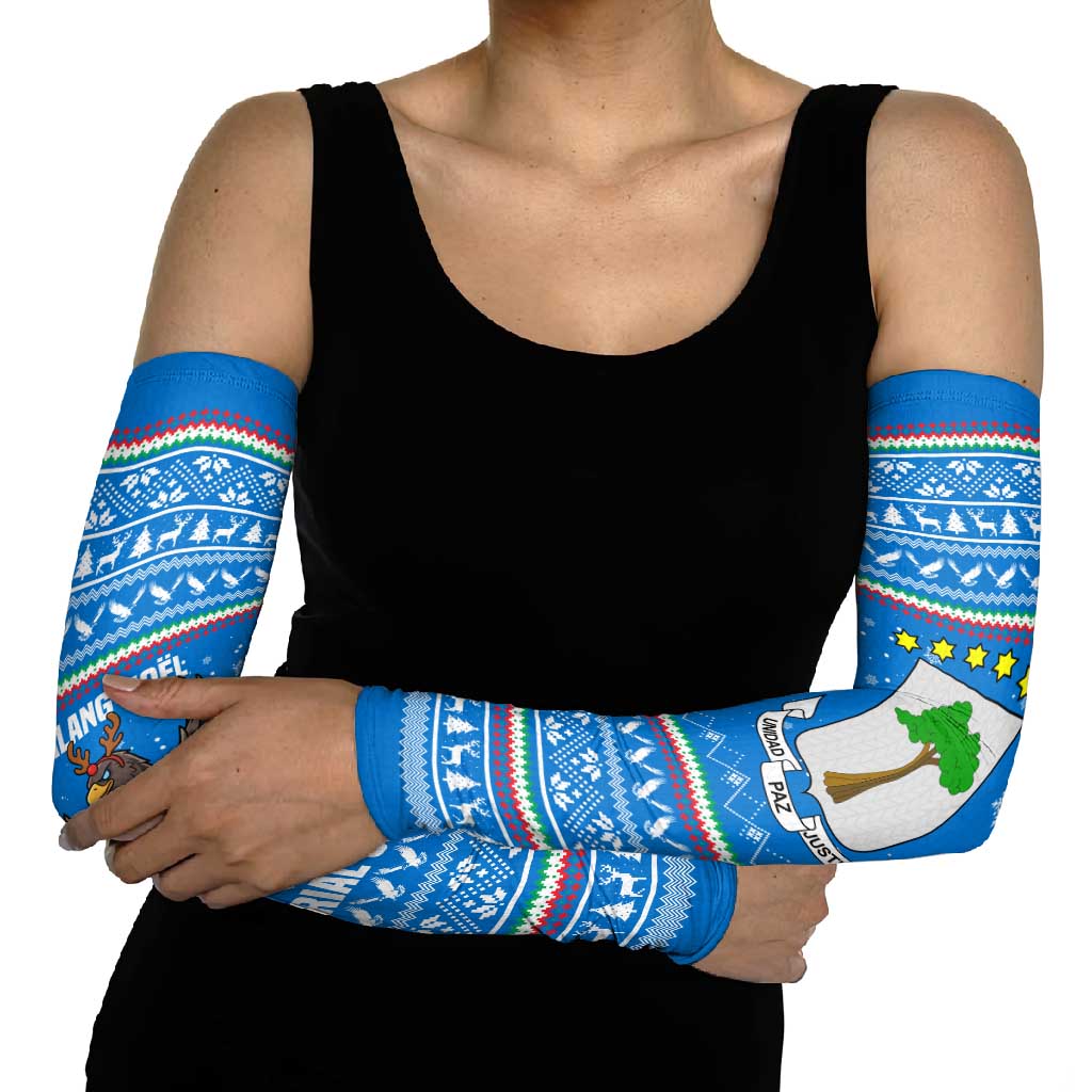 Equatorial Guinea Christmas Arm Sleeves with Nzalang Noel Eagle Flag Snowflakes and Blue Holiday - Wonder Print Shop