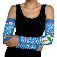 Equatorial Guinea Christmas Arm Sleeves with Nzalang Noel Eagle Flag Snowflakes and Blue Holiday - Wonder Print Shop