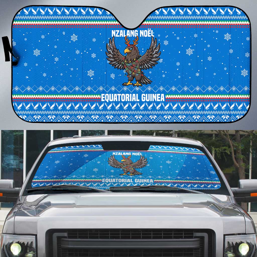 Equatorial Guinea Christmas Auto Sun Shade with Nzalang Noel Eagle Flag Snowflakes and Blue Holiday - Wonder Print Shop
