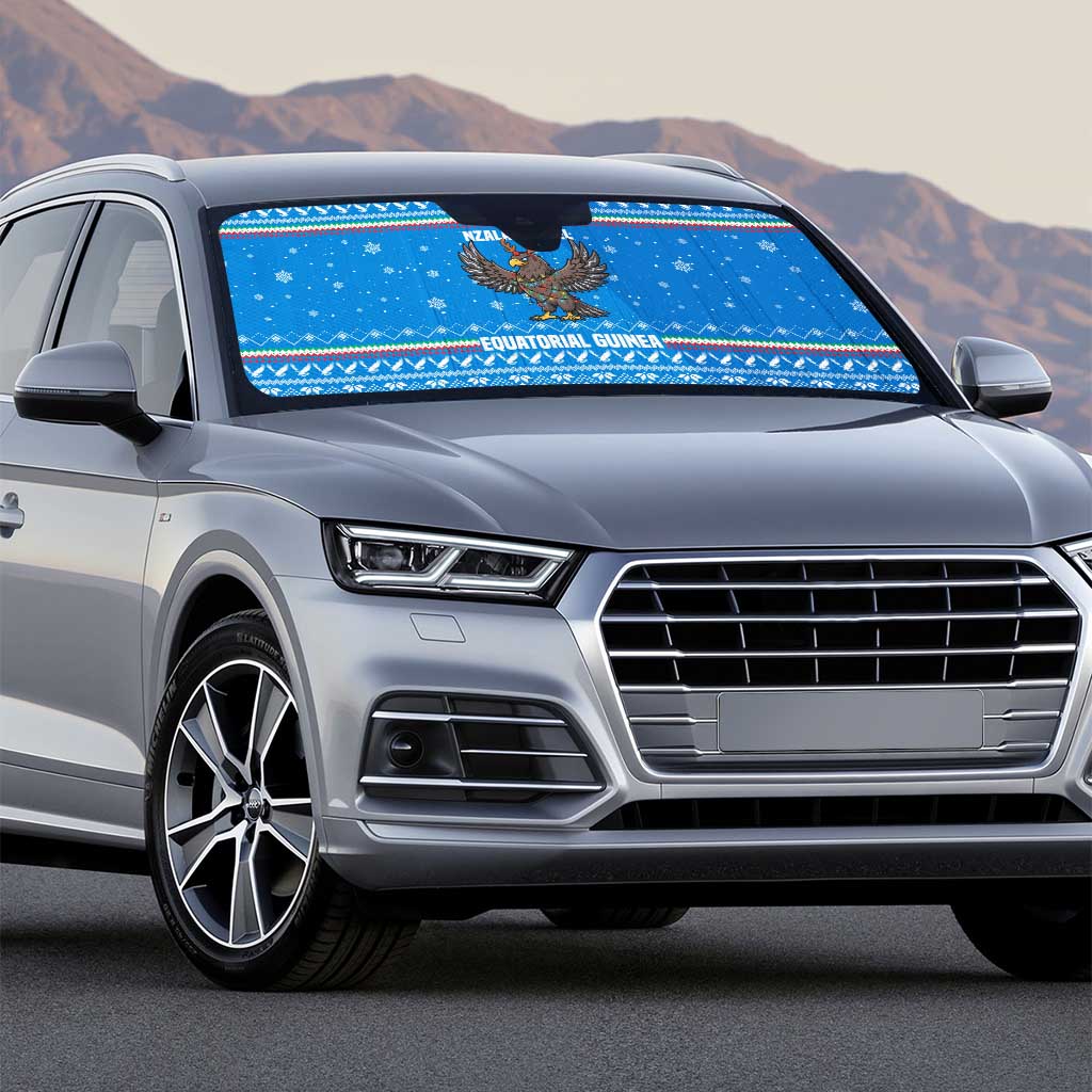 Equatorial Guinea Christmas Auto Sun Shade with Nzalang Noel Eagle Flag Snowflakes and Blue Holiday - Wonder Print Shop