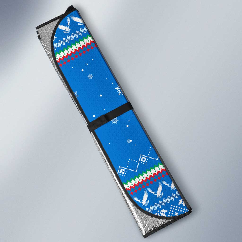 Equatorial Guinea Christmas Auto Sun Shade with Nzalang Noel Eagle Flag Snowflakes and Blue Holiday - Wonder Print Shop