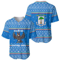 Equatorial Guinea Christmas Baseball Jersey with Nzalang Noel Eagle Flag Snowflakes and Blue Holiday - Wonder Print Shop