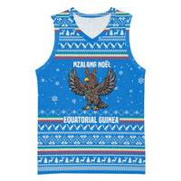 Equatorial Guinea Christmas Basketball Jersey with Nzalang Noel Eagle Flag Snowflakes and Blue Holiday - Wonder Print Shop