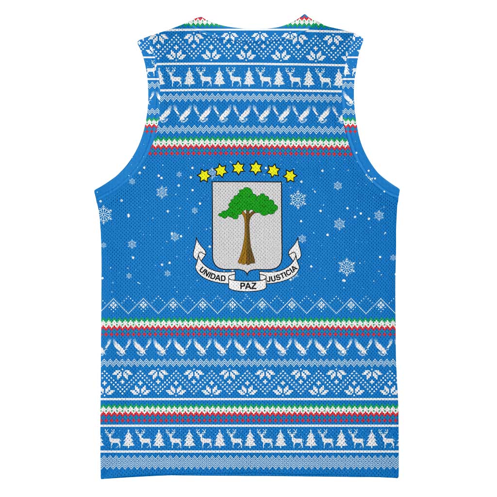 Equatorial Guinea Christmas Basketball Jersey with Nzalang Noel Eagle Flag Snowflakes and Blue Holiday - Wonder Print Shop