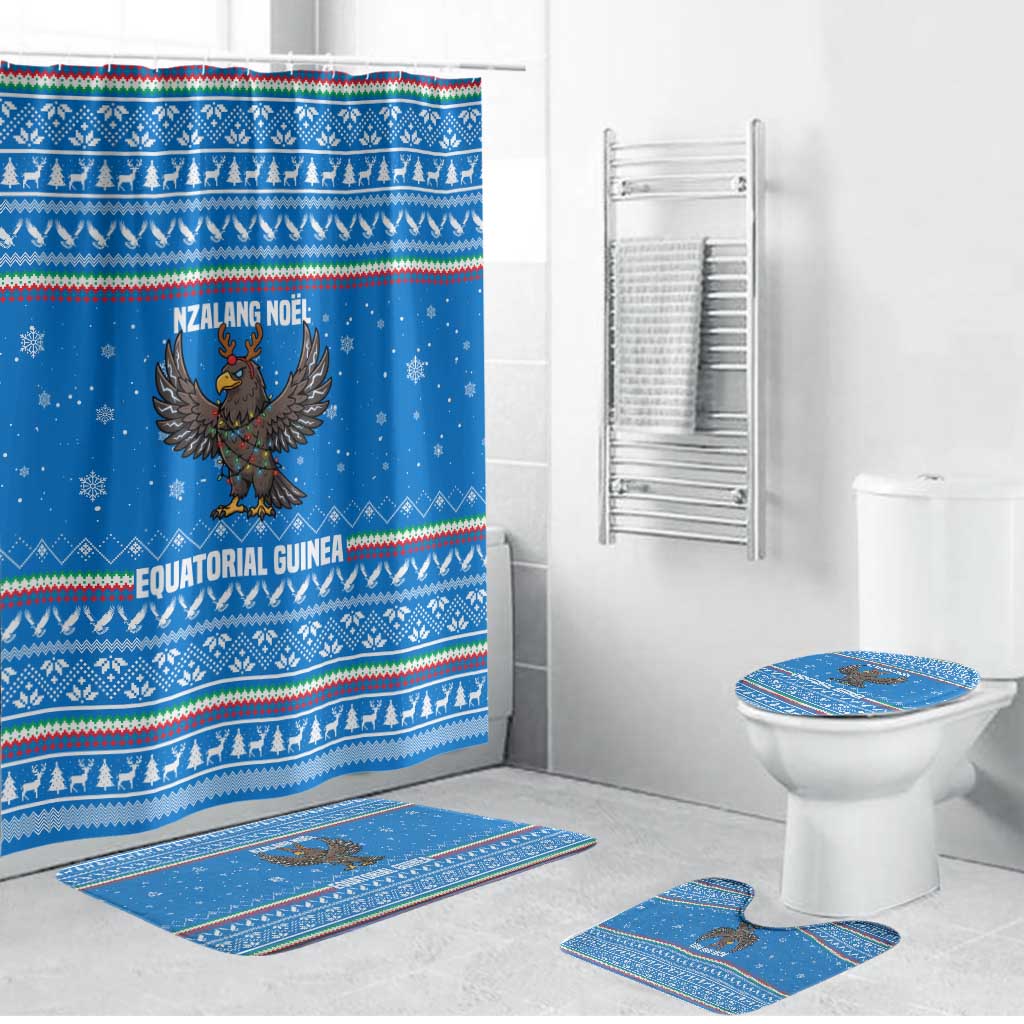 Equatorial Guinea Christmas Bathroom Set with Nzalang Noel Eagle Flag Snowflakes and Blue Holiday - Wonder Print Shop