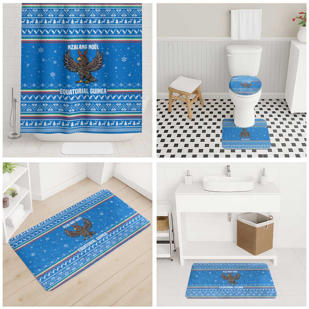 Equatorial Guinea Christmas Bathroom Set with Nzalang Noel Eagle Flag Snowflakes and Blue Holiday - Wonder Print Shop