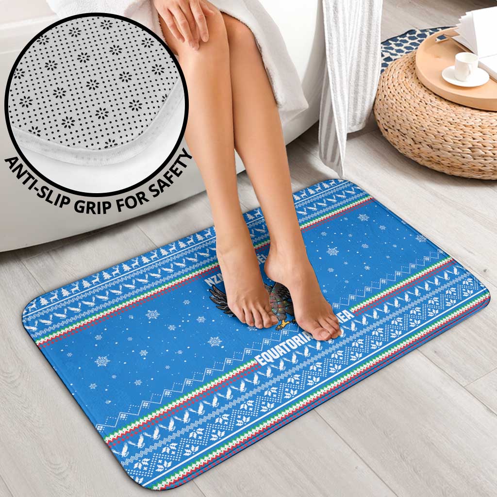 Equatorial Guinea Christmas Bathroom Set with Nzalang Noel Eagle Flag Snowflakes and Blue Holiday - Wonder Print Shop