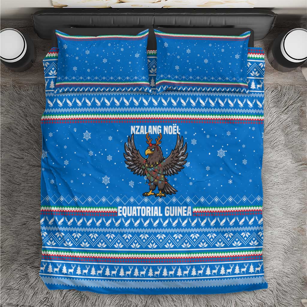 Equatorial Guinea Christmas Bedding Set with Nzalang Noel Eagle Flag Snowflakes and Blue Holiday - Wonder Print Shop