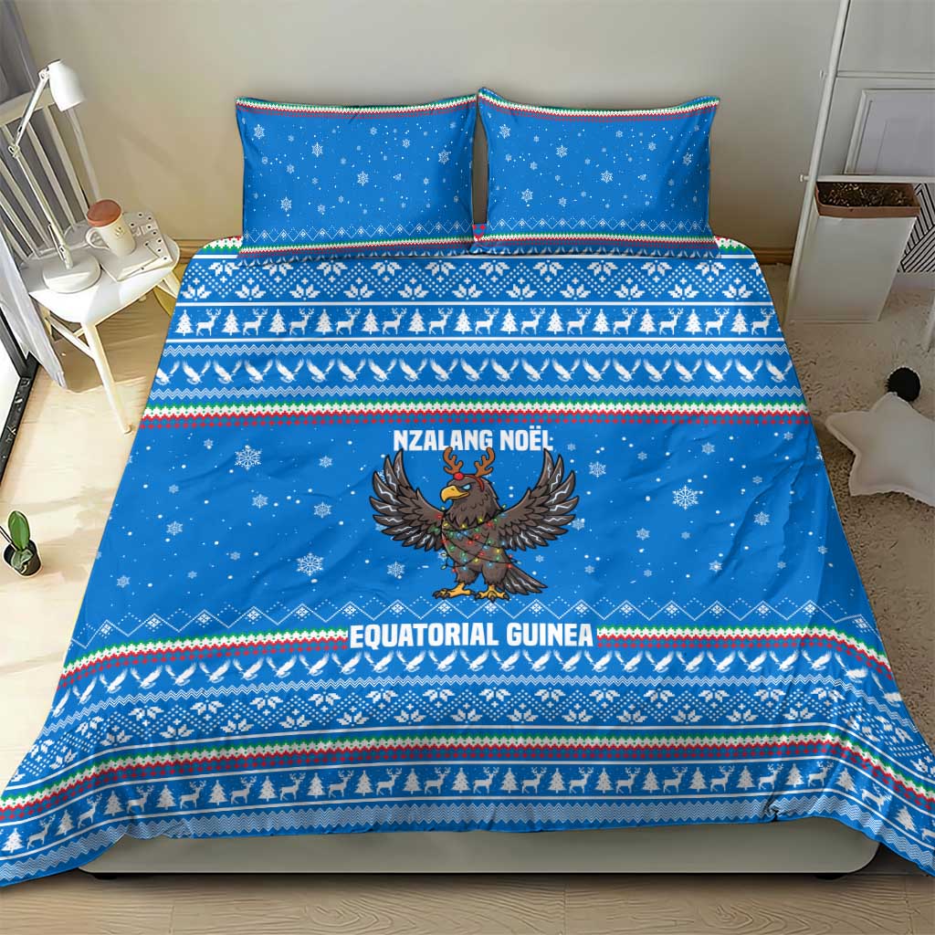 Equatorial Guinea Christmas Bedding Set with Nzalang Noel Eagle Flag Snowflakes and Blue Holiday - Wonder Print Shop