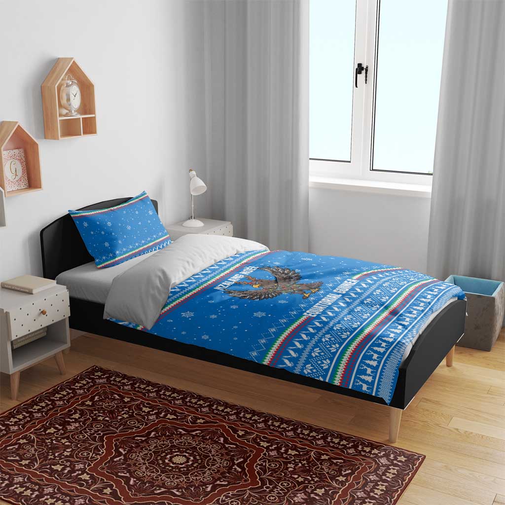 Equatorial Guinea Christmas Bedding Set with Nzalang Noel Eagle Flag Snowflakes and Blue Holiday - Wonder Print Shop