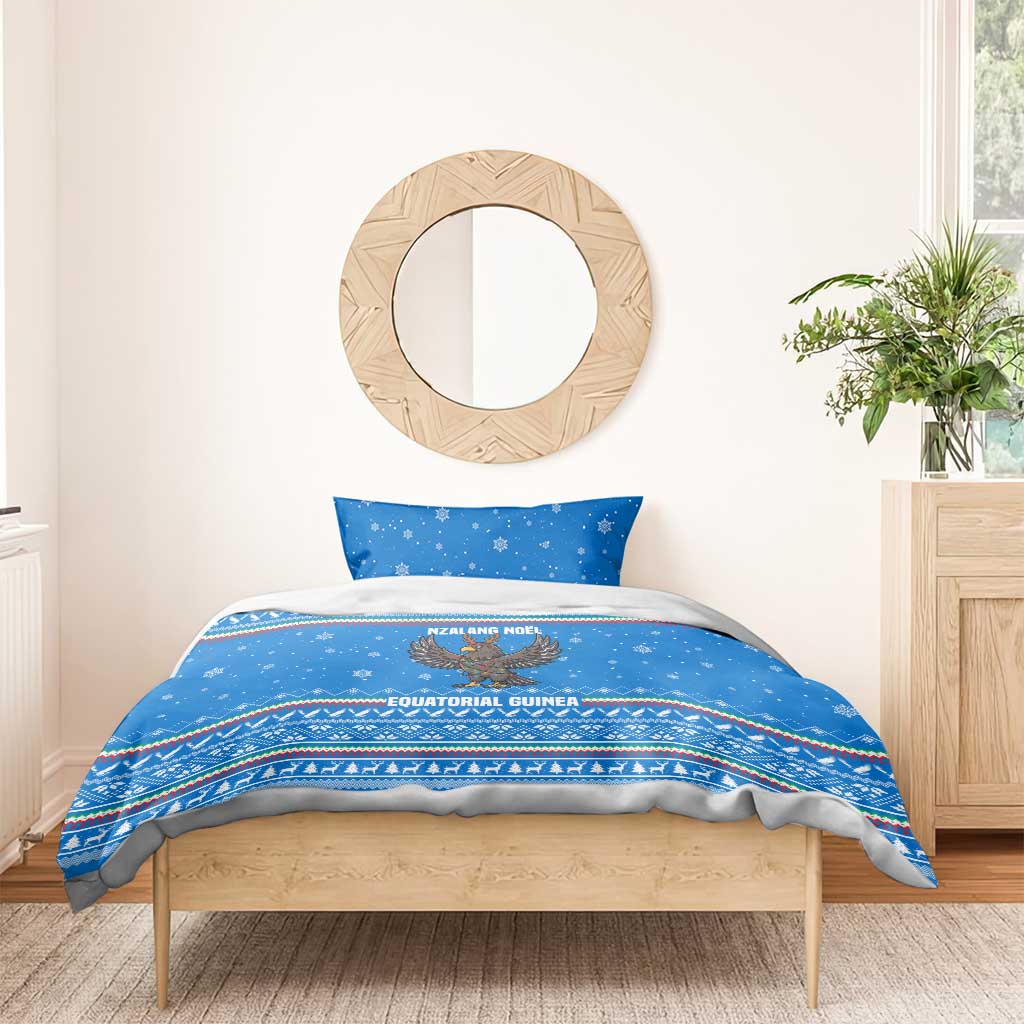 Equatorial Guinea Christmas Bedding Set with Nzalang Noel Eagle Flag Snowflakes and Blue Holiday - Wonder Print Shop