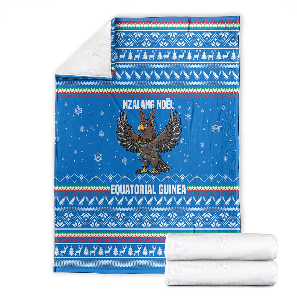 Equatorial Guinea Christmas Blanket with Nzalang Noel Eagle Flag Snowflakes and Blue Holiday - Wonder Print Shop