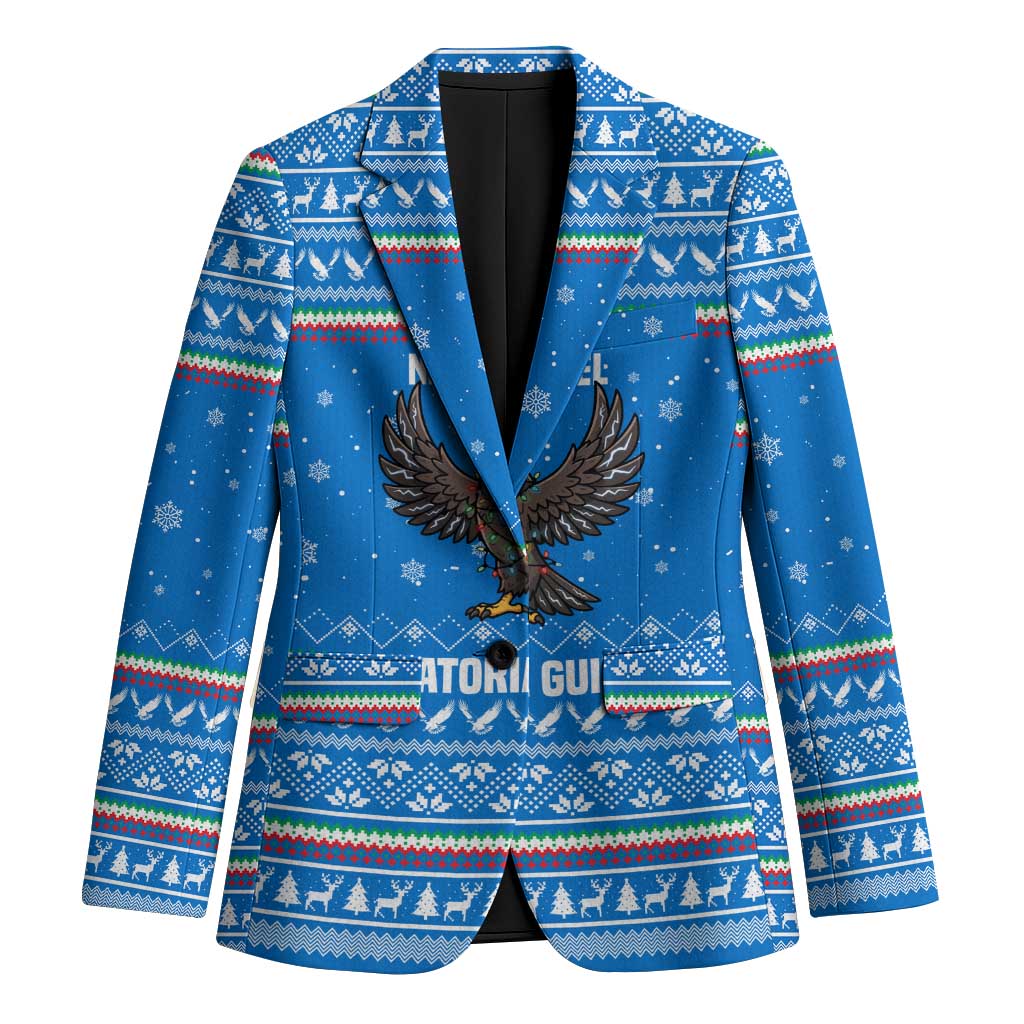 Equatorial Guinea Christmas Blazer with Nzalang Noel Eagle Flag Snowflakes and Blue Holiday - Wonder Print Shop