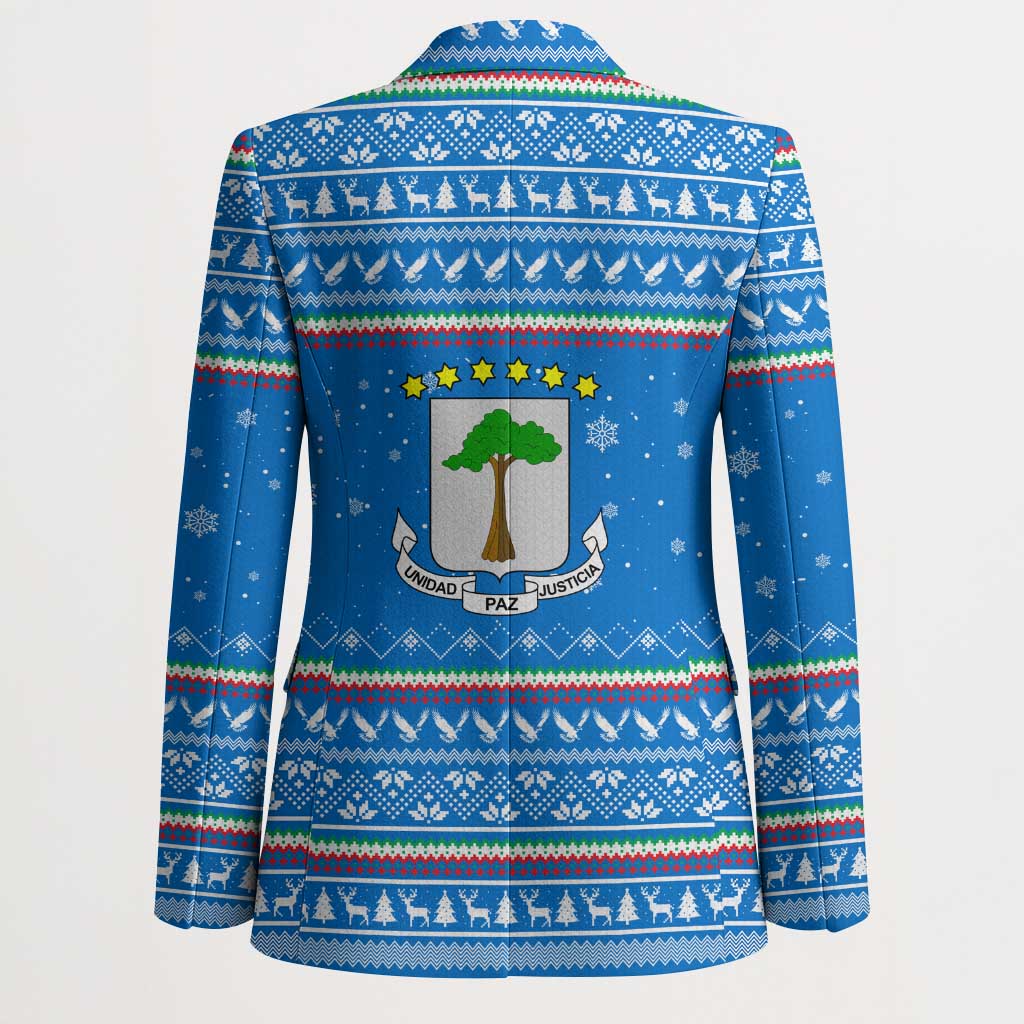 Equatorial Guinea Christmas Blazer with Nzalang Noel Eagle Flag Snowflakes and Blue Holiday - Wonder Print Shop