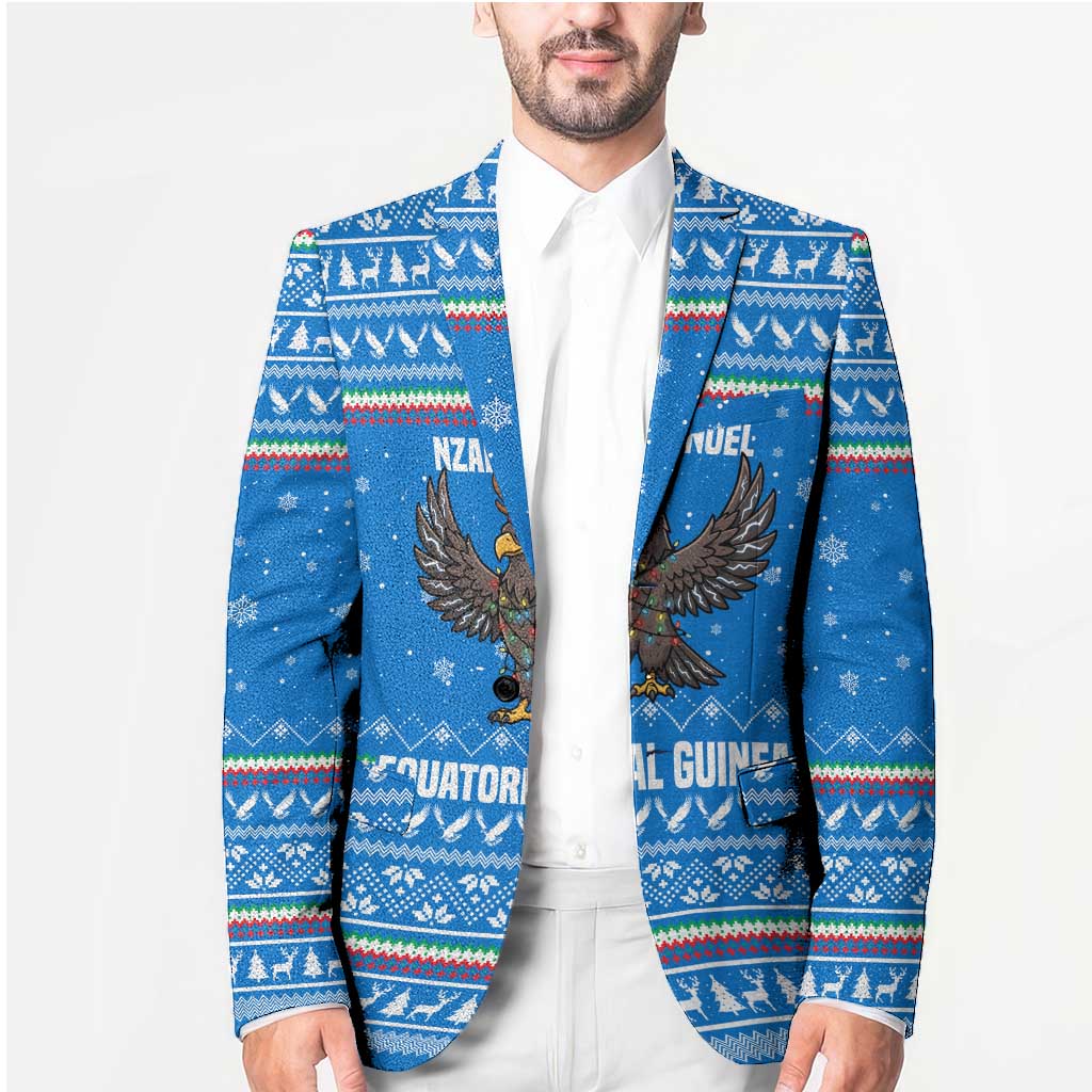 Equatorial Guinea Christmas Blazer with Nzalang Noel Eagle Flag Snowflakes and Blue Holiday - Wonder Print Shop