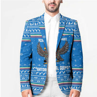 Equatorial Guinea Christmas Blazer with Nzalang Noel Eagle Flag Snowflakes and Blue Holiday - Wonder Print Shop