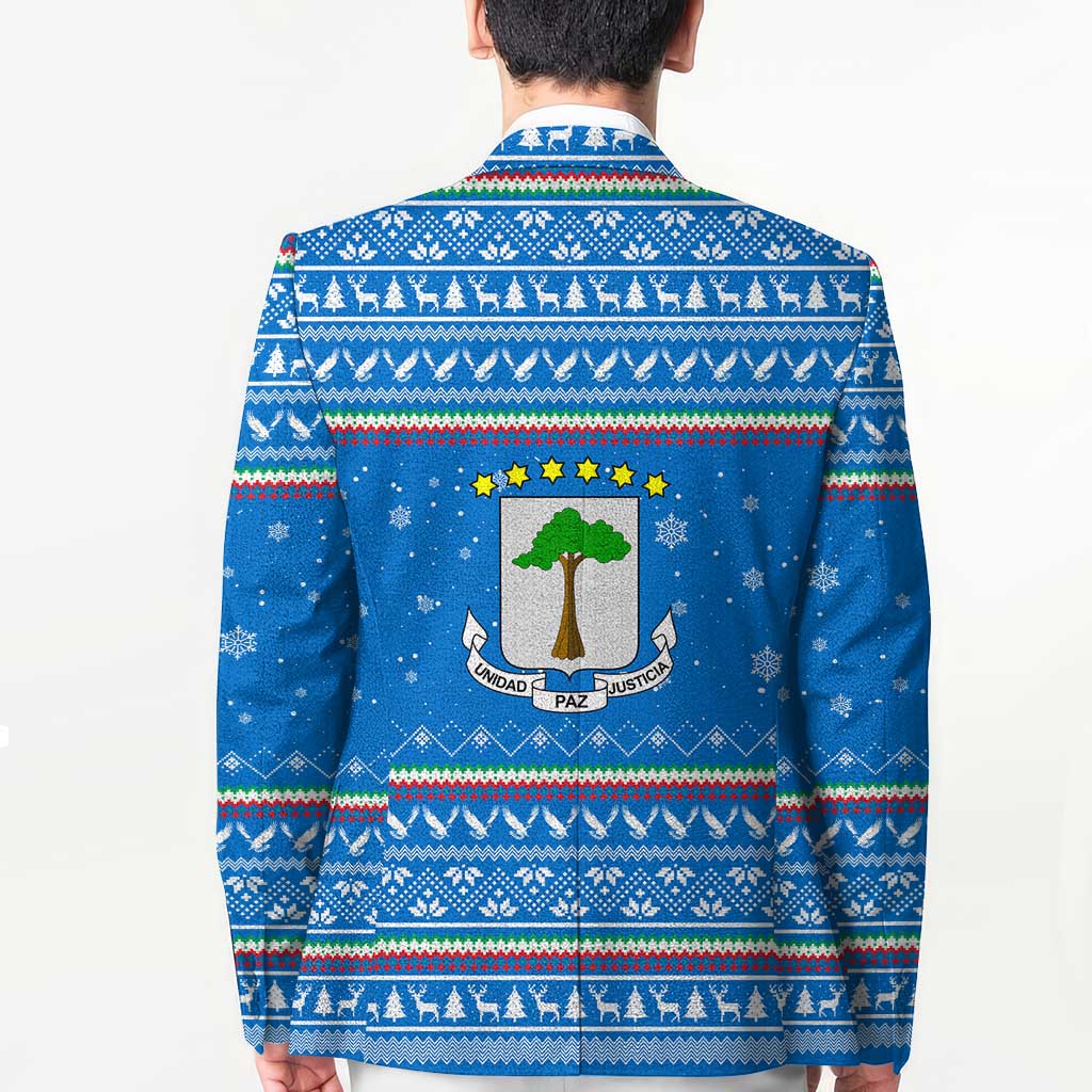 Equatorial Guinea Christmas Blazer with Nzalang Noel Eagle Flag Snowflakes and Blue Holiday - Wonder Print Shop