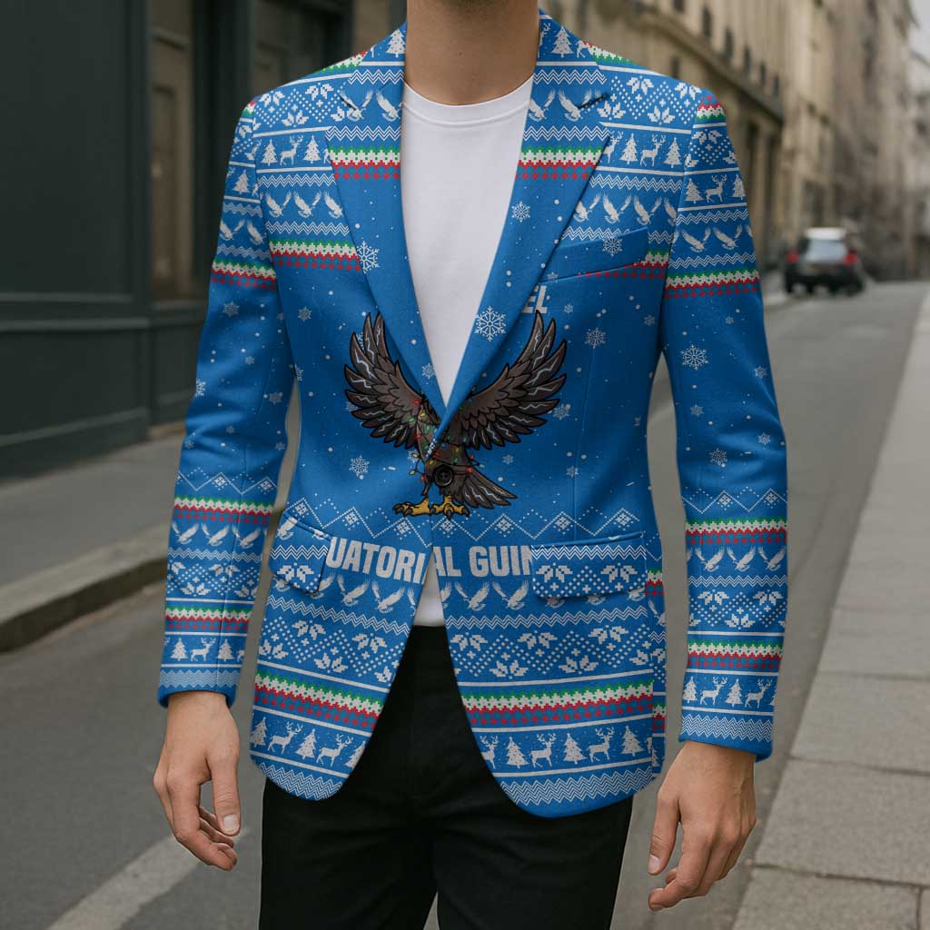 Equatorial Guinea Christmas Blazer with Nzalang Noel Eagle Flag Snowflakes and Blue Holiday - Wonder Print Shop