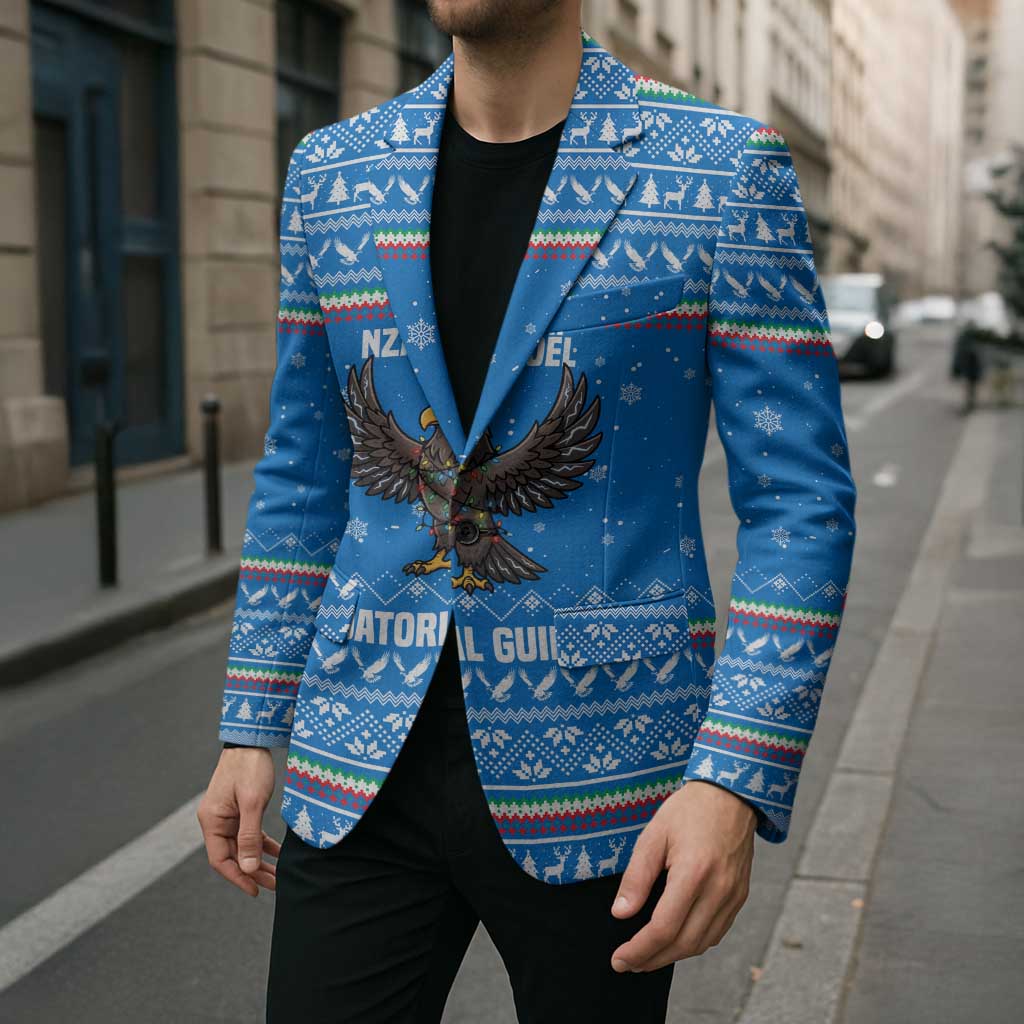 Equatorial Guinea Christmas Blazer with Nzalang Noel Eagle Flag Snowflakes and Blue Holiday - Wonder Print Shop
