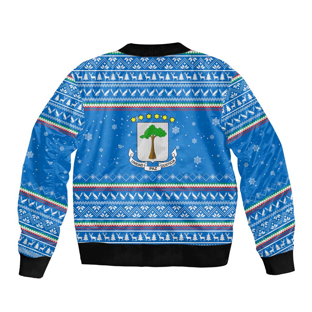 Equatorial Guinea Christmas Bomber Jacket with Nzalang Noel Eagle Flag Snowflakes and Blue Holiday - Wonder Print Shop
