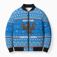 Equatorial Guinea Christmas Bomber Puffer Jacket with Nzalang Noel Eagle Flag Snowflakes and Blue Holiday - Wonder Print Shop