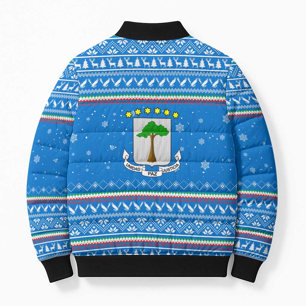 Equatorial Guinea Christmas Bomber Puffer Jacket with Nzalang Noel Eagle Flag Snowflakes and Blue Holiday - Wonder Print Shop