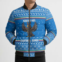 Equatorial Guinea Christmas Bomber Puffer Jacket with Nzalang Noel Eagle Flag Snowflakes and Blue Holiday - Wonder Print Shop