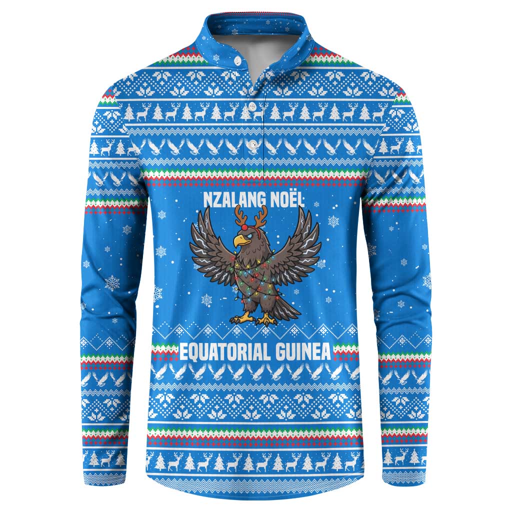 Equatorial Guinea Christmas Button Sweatshirt with Nzalang Noel Eagle Flag Snowflakes and Blue Holiday - Wonder Print Shop