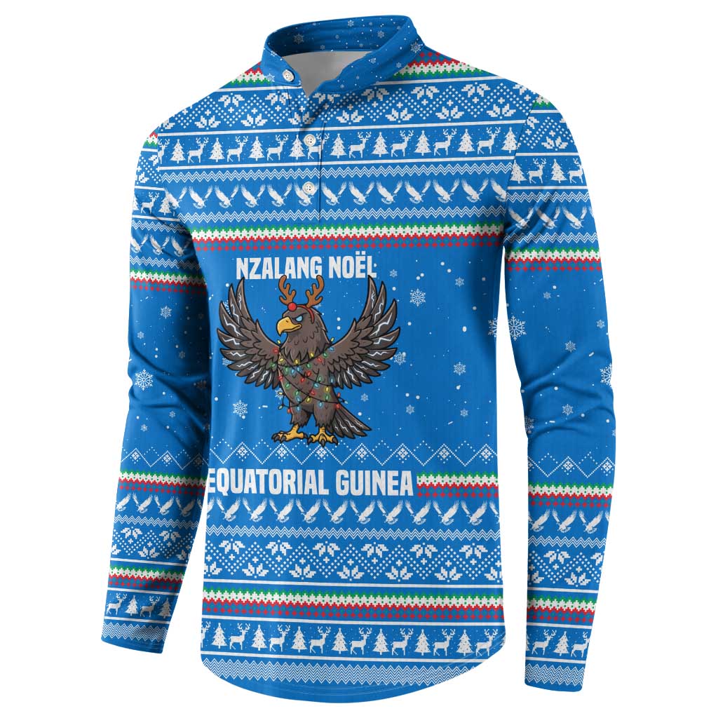 Equatorial Guinea Christmas Button Sweatshirt with Nzalang Noel Eagle Flag Snowflakes and Blue Holiday - Wonder Print Shop