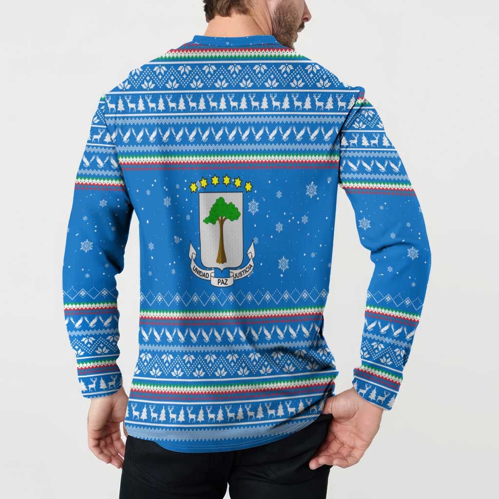 Equatorial Guinea Christmas Button Sweatshirt with Nzalang Noel Eagle Flag Snowflakes and Blue Holiday - Wonder Print Shop