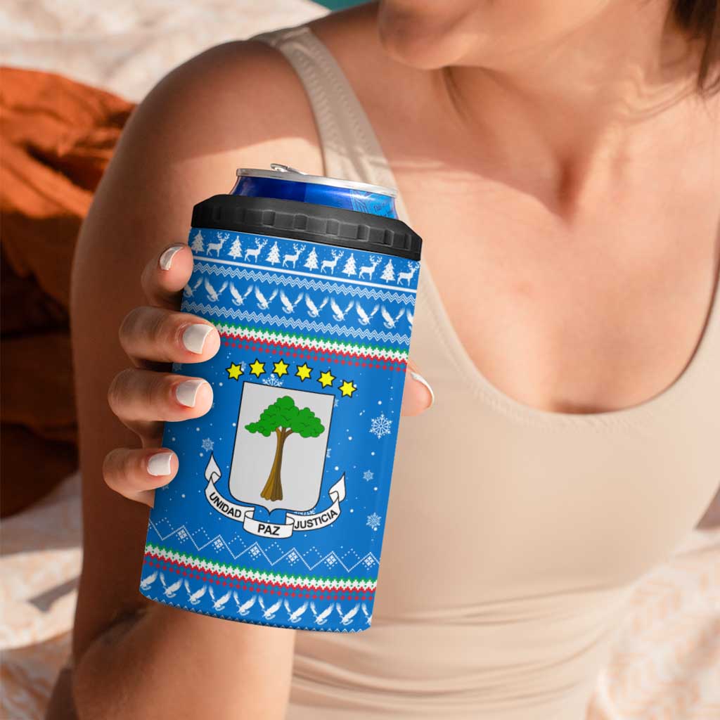Equatorial Guinea Christmas 4 in 1 Can Cooler Tumbler with Nzalang Noel Eagle Flag Snowflakes and Blue Holiday - Wonder Print Shop