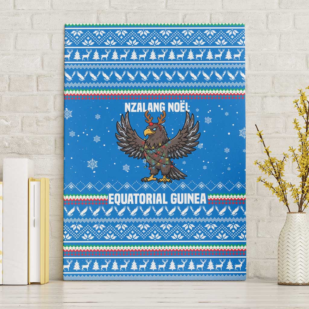 Equatorial Guinea Christmas Canvas Wall Art with Nzalang Noel Eagle Flag Snowflakes and Blue Holiday - Wonder Print Shop