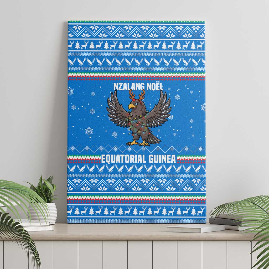 Equatorial Guinea Christmas Canvas Wall Art with Nzalang Noel Eagle Flag Snowflakes and Blue Holiday - Wonder Print Shop
