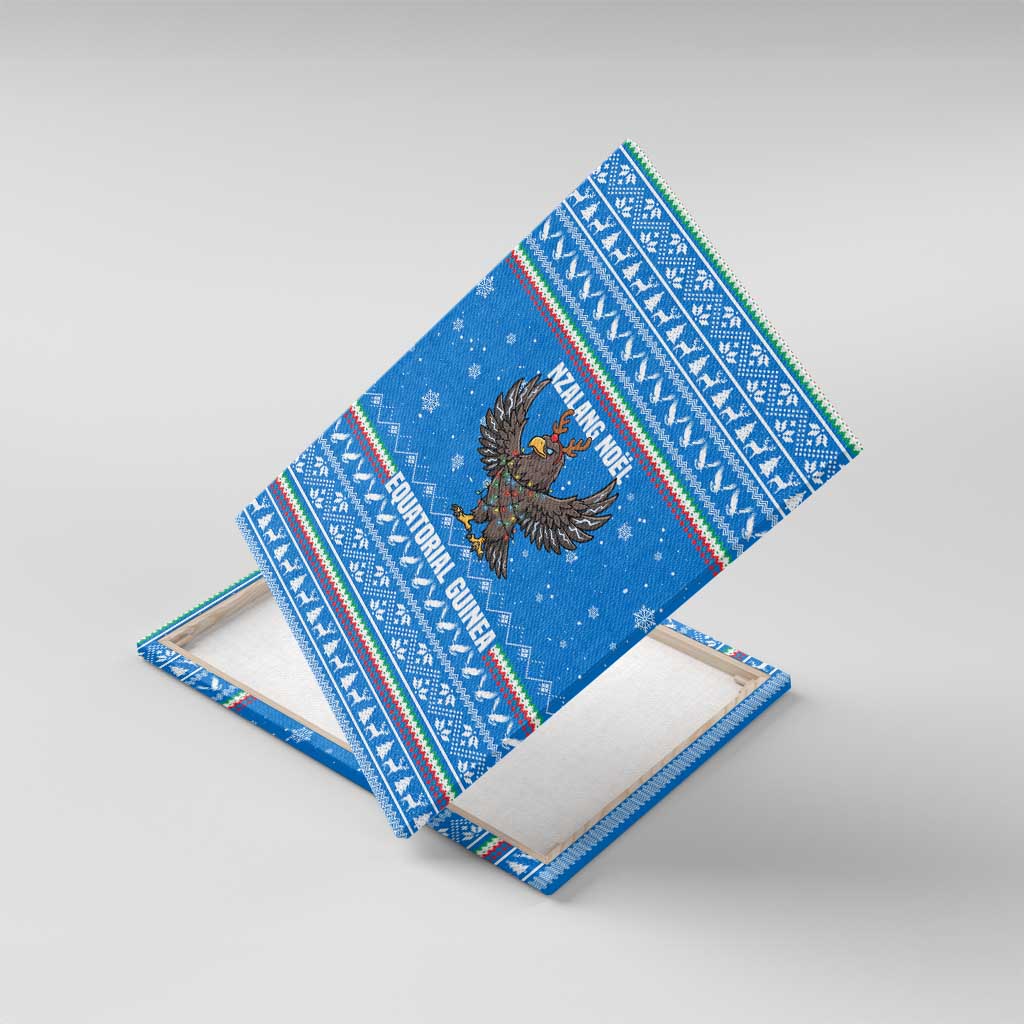 Equatorial Guinea Christmas Canvas Wall Art with Nzalang Noel Eagle Flag Snowflakes and Blue Holiday - Wonder Print Shop