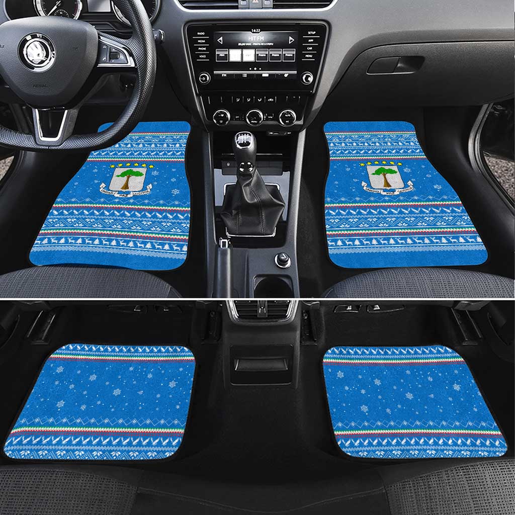 Equatorial Guinea Christmas Car Mats with Nzalang Noel Eagle Flag Snowflakes and Blue Holiday - Wonder Print Shop