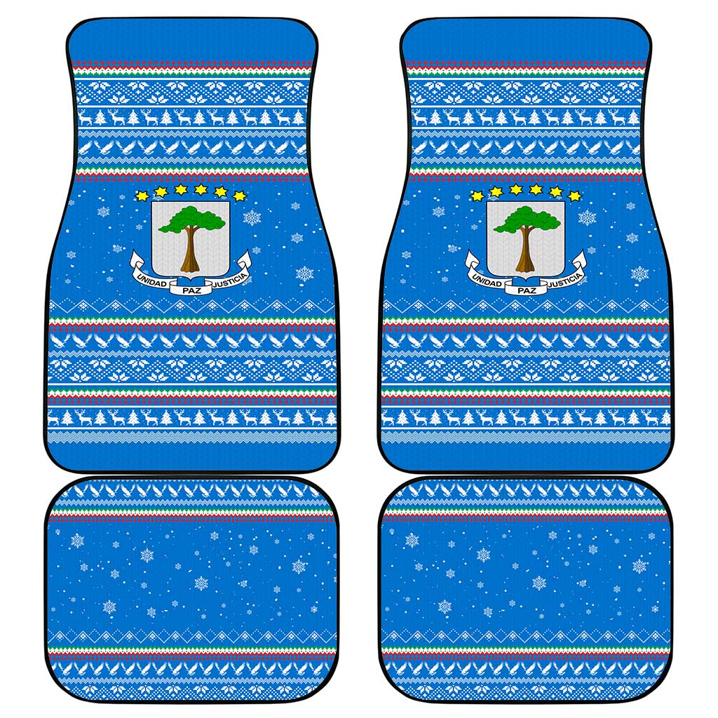 Equatorial Guinea Christmas Car Mats with Nzalang Noel Eagle Flag Snowflakes and Blue Holiday - Wonder Print Shop