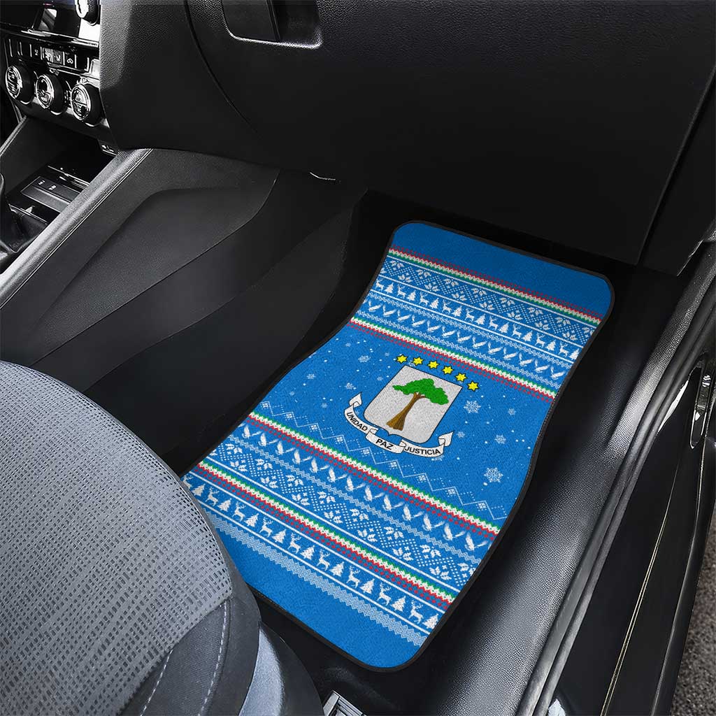 Equatorial Guinea Christmas Car Mats with Nzalang Noel Eagle Flag Snowflakes and Blue Holiday - Wonder Print Shop