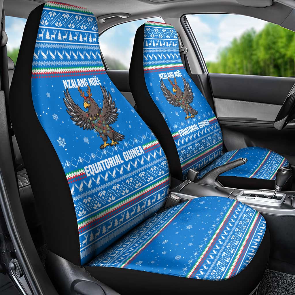 Equatorial Guinea Christmas Car Seat Cover with Nzalang Noel Eagle Flag Snowflakes and Blue Holiday - Wonder Print Shop