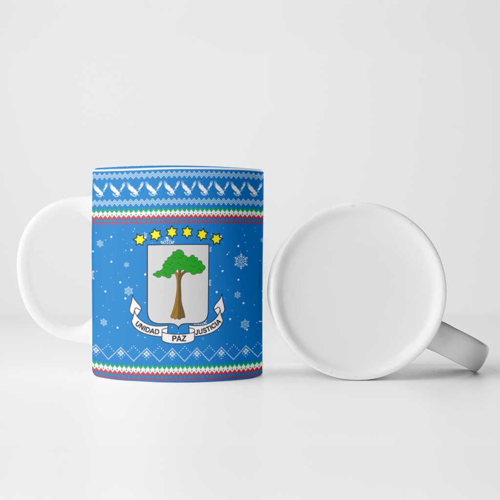 Equatorial Guinea Christmas Ceramic Mug with Nzalang Noel Eagle Flag Snowflakes and Blue Holiday - Wonder Print Shop