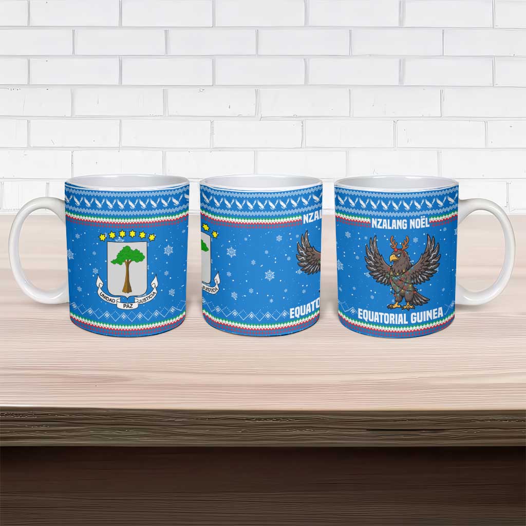 Equatorial Guinea Christmas Ceramic Mug with Nzalang Noel Eagle Flag Snowflakes and Blue Holiday - Wonder Print Shop